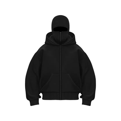 Men'S Double Hat Mask Zipper Design Winter Windproof Hoodie Sports Jacket Outdoor Activities Hiking Travel Running Sweatshirt ﻿