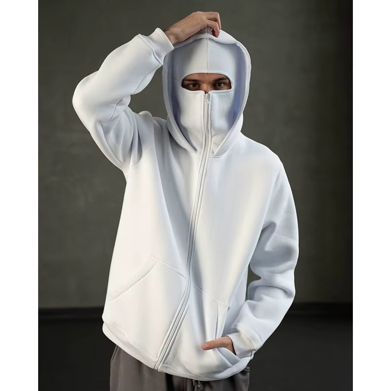Men'S Double Hat Mask Zipper Design Winter Windproof Hoodie Sports Jacket Outdoor Activities Hiking Travel Running Sweatshirt ﻿
